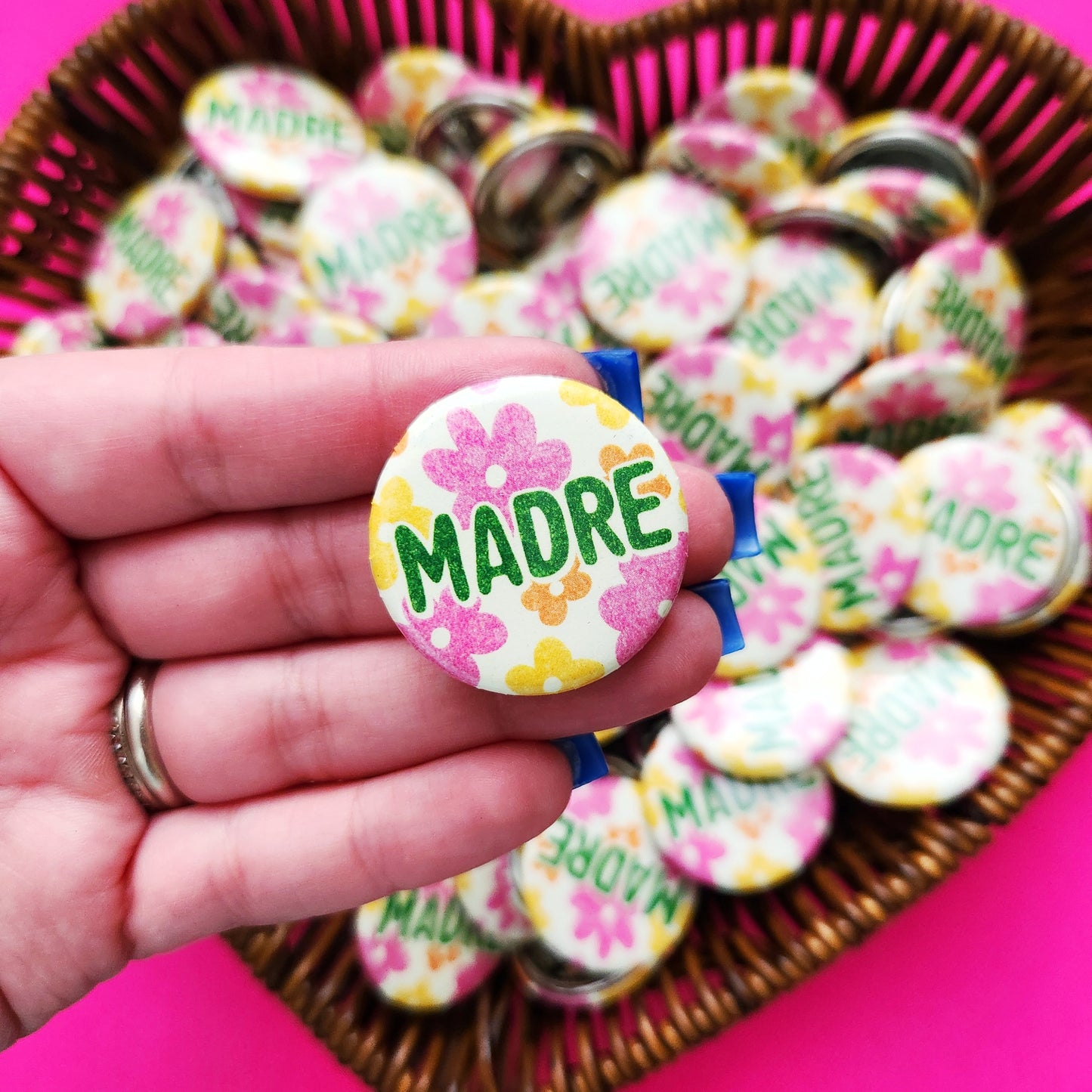 Madre Retro Flowers Pin-Back Button