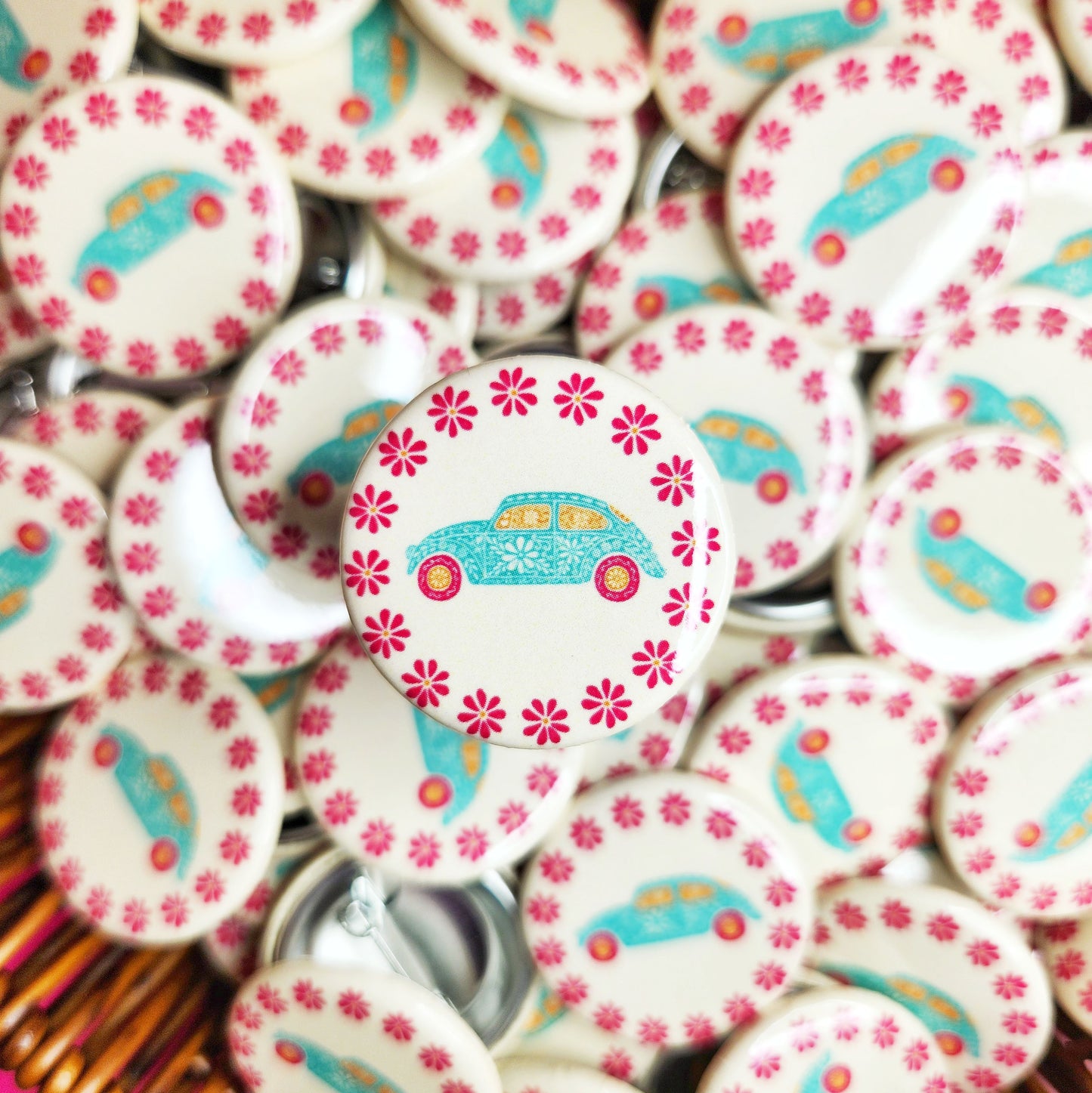 Beetle Floral Pin-Back Button