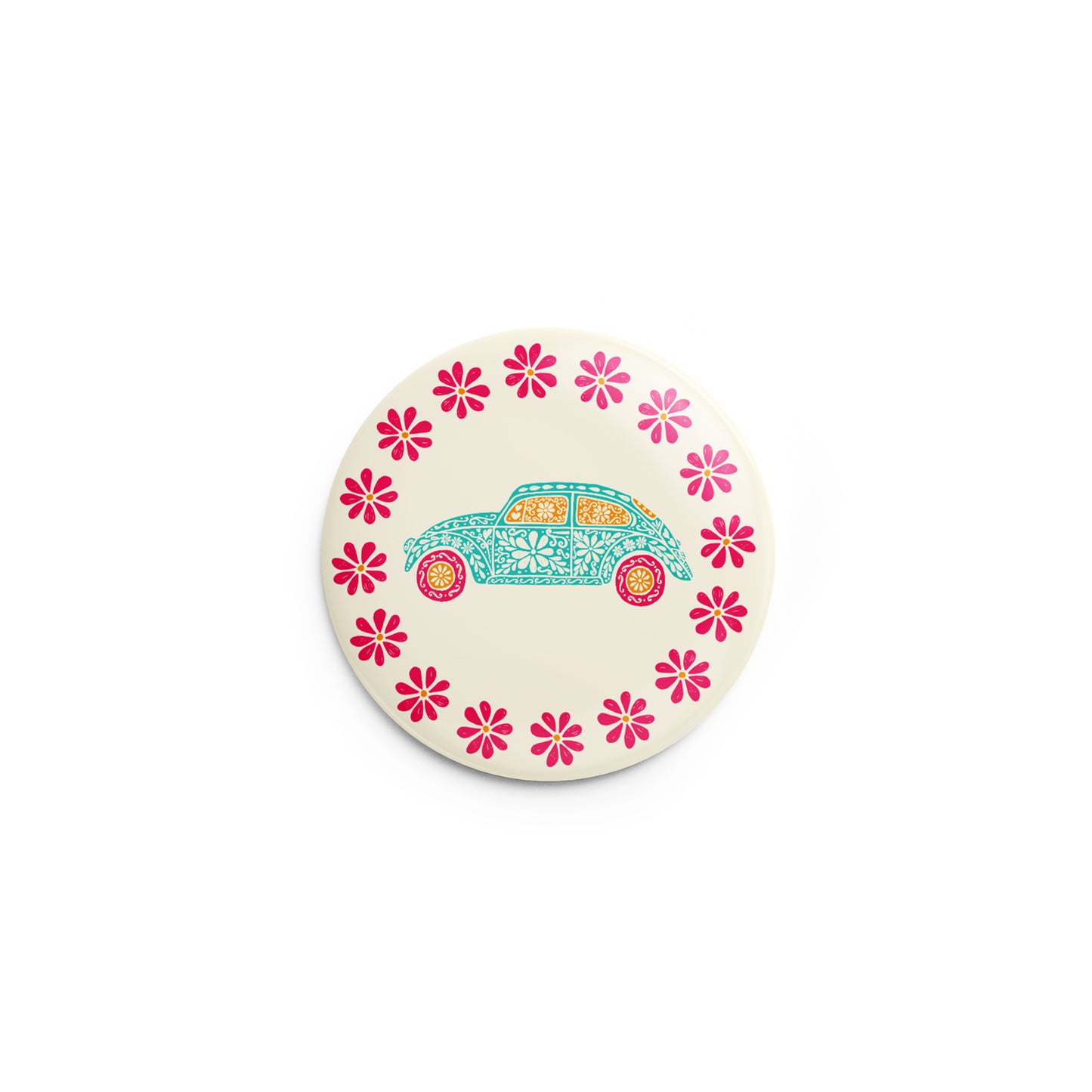 Beetle Floral Pin-Back Button